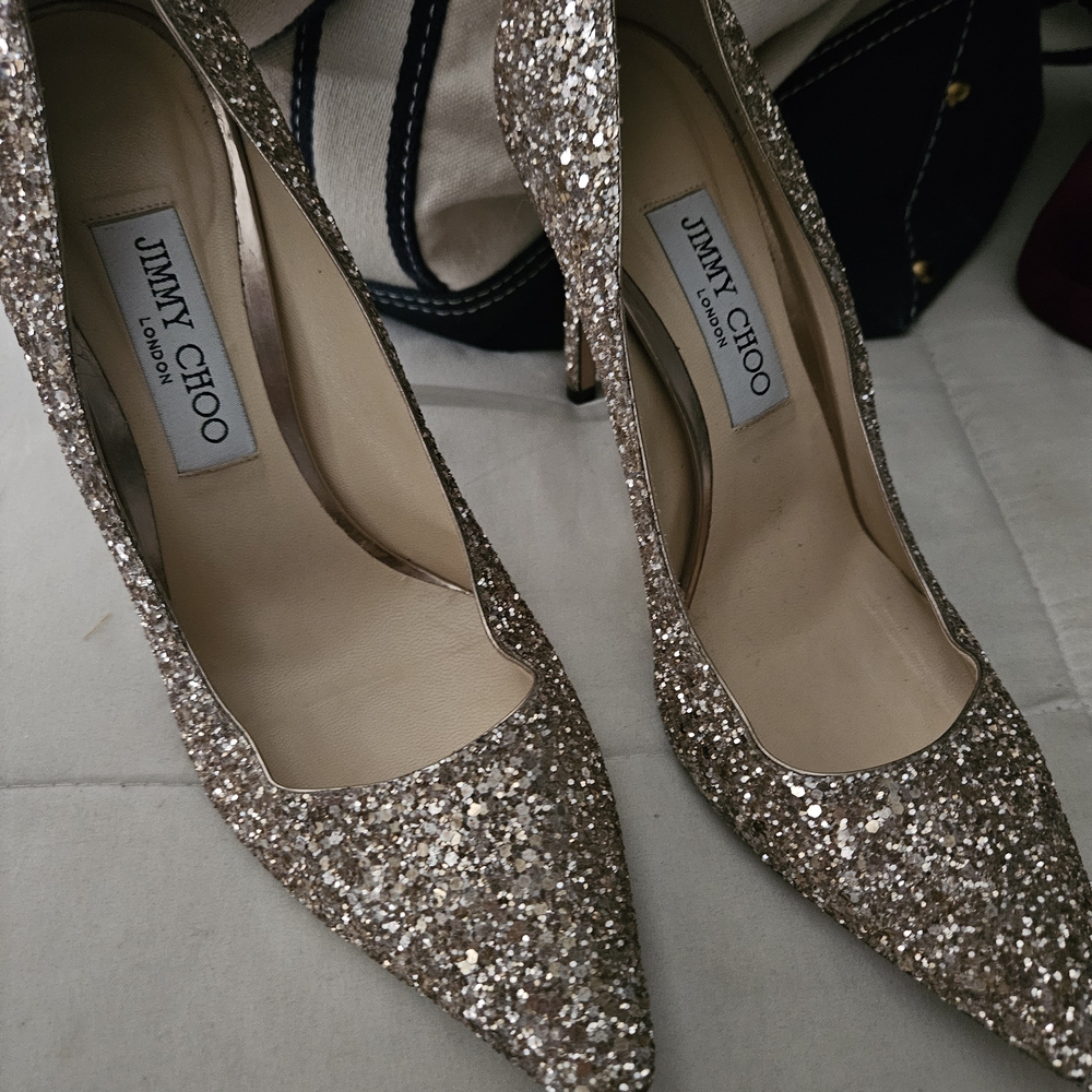 Jimmy Choo Women’s Romy Glitter Pointed-Toe Pumps - Rose Gold